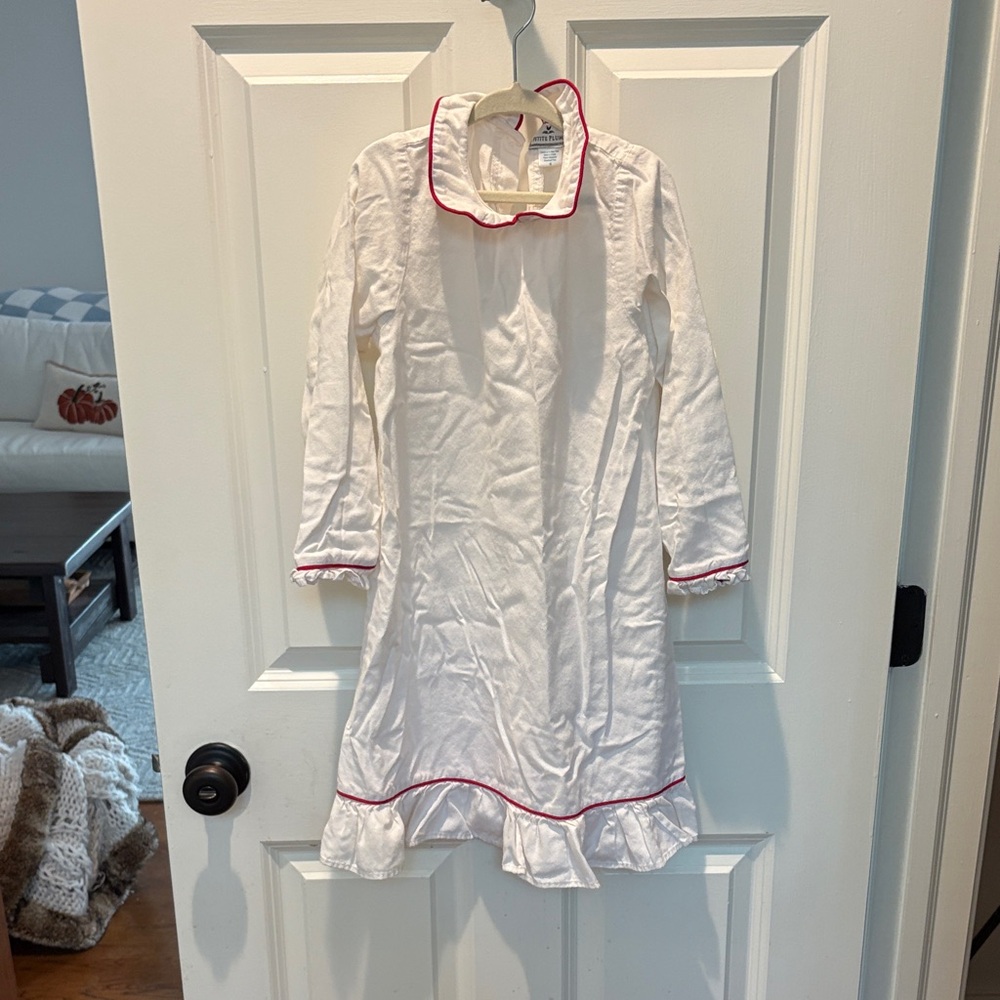 White Kids Pajamas Nightgown with Red Trim